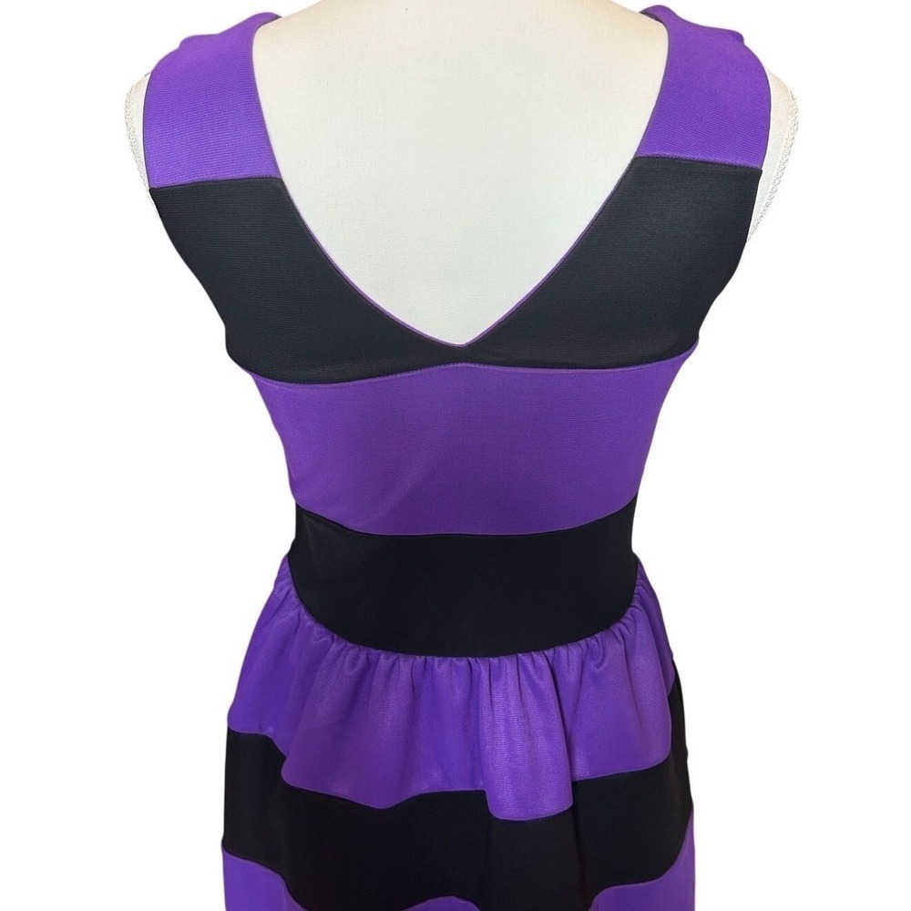 Purple Black Striped Fit & Flare Midi Dress Women's Medium Sleeveless Retro - Picture 5 of 8